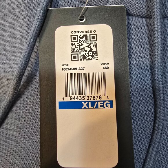 Converse Go-To Embroidered Star Chevron Standard-Fit Fleece Hoodie BLUE MENS XL - Picture 3 of 6